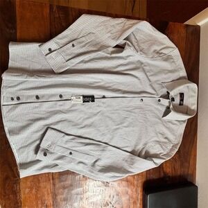 JF J. Ferrar Men's Stretch Dress‎ Shirt Blue Dash Pattern Size M